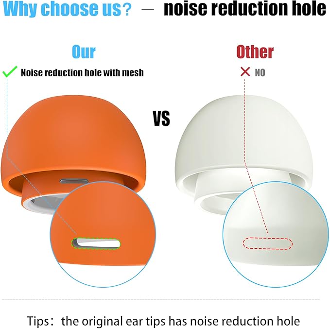 3 Pairs Replacement Ear Tips for AirPods Pro 1st & 2nd Generation with Noise Reduction Hole, Silicone Ear Tips for AirPods Pro with Portable Storage Box and Fits in Charging Case (Medium, Orange)