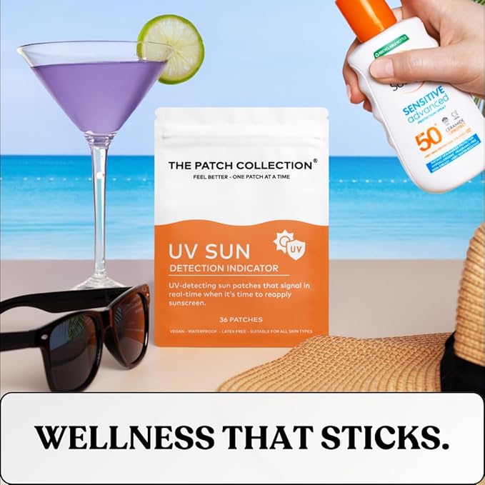 The Patch Collection® – UV Sun Detection Indicator Patch | Hydrocolloid, Photochromic Violet Dye (Pack of 36)