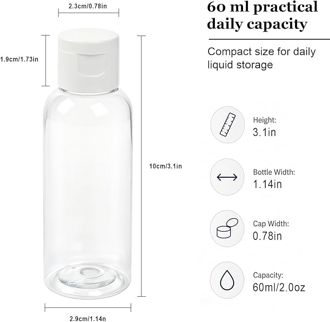 TRENDBOX 6 Pack Plastic Empty Bottles with Flip Cap for Shampoo, Lotions, Liquid Body Soap, Cream (2 oz / 60 ml)