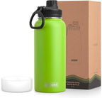 koodee Insulated Water Bottle, 32 oz Stainless Steel Double Wall Vacuum Wide Mouth Sport Bottle with Leakproof Spout Lid (Apple Green)