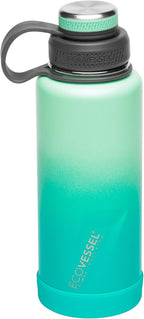 EcoVessel Stainless Steel Water Bottle with Insulated Dual Lid, Insulated Water Bottle with Strainer and Silicone Bottle Bumper, Coffee Mug (Minted Palm, 32 oz)