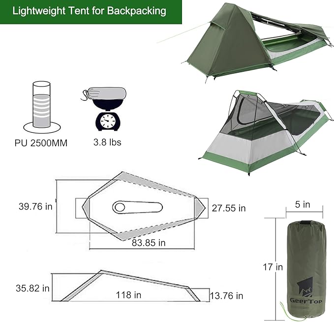 GEERTOP Ultralight Bivy Tent for 1 Person 3 Season Waterproof Single Person Backpacking Tent for Camping Hiking Backpack Travel Outdoor Survival Gear