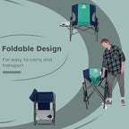 Colegence Oversized Directors Camping Chair Support 600 LBS, Heavy Duty Folding Outdoor Chairs with Detachable Side Pocket and Adjustable Side Table for Outside Beach,Lawn,Fishing,Dark Blue