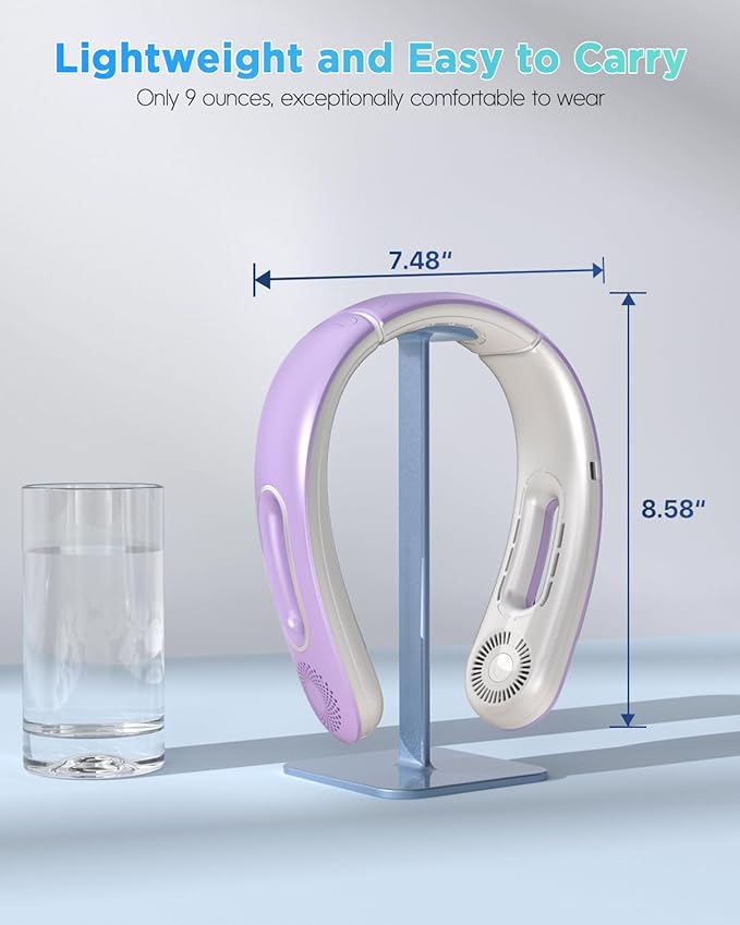 Neck Fan, Hands Free Bladeless Neck Fans Portable Rechargeable, 360° Cooling Neck Fan, 4 Speeds, Quiet, 5200 mAh Battery Operated USB Wearable Personal Fan Gifts for Women, Travel, Outdoor
