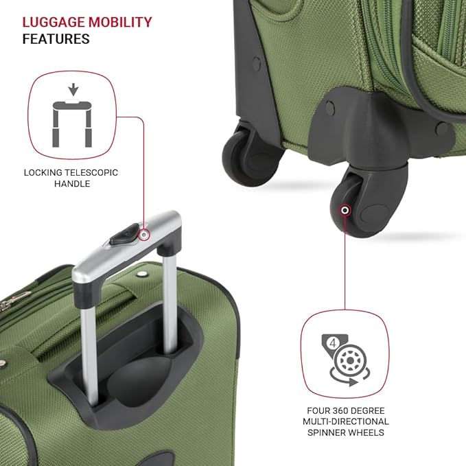 SWISSGEAR Sion Softside Expandable Spinner Luggage Durable Lightweight Travel Suitcase, Evergreen, Carry-On 21-Inch