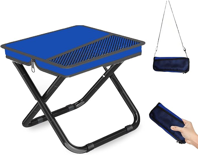 Portable Pocket Camping Chair,Ultralight Foldable Camp Stool with Compact Carry Bag, Heavy-Duty 220LBS Capacity for Outdoor Hiking, Fishing, Travel (Blue)