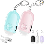 Hion Personal Safety Alarm for Women, 2 Pack Rechargeable 130dB Self Defense Alarm Keychain with LED Flashlight, Emergency Safe Sound Security for Children Elderly College Girls Men, Pink+Blue