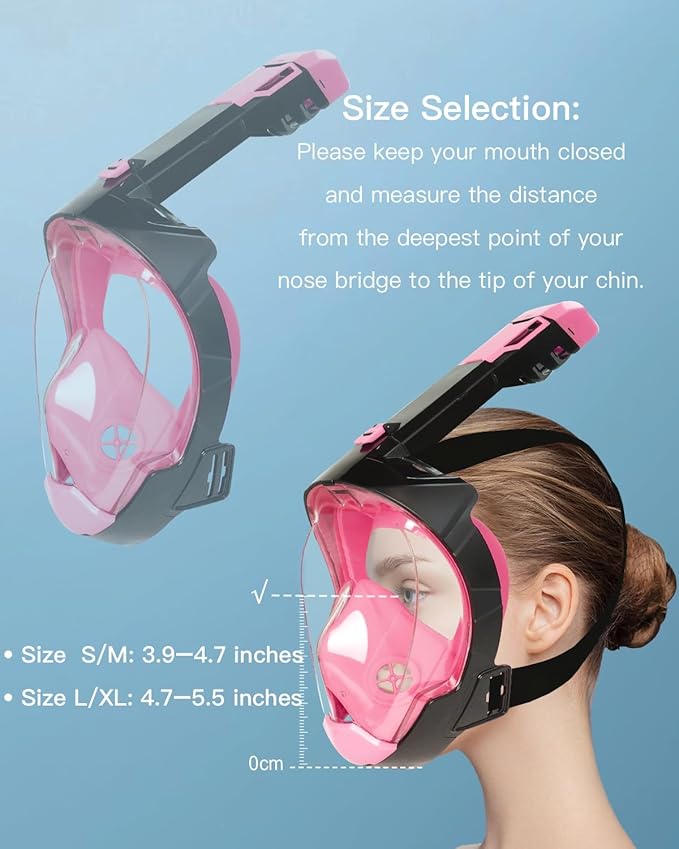 Full Face Snorkel Mask for Adults with Dry Top System 180 Degree Panoramic View Snorkeling Gear with Camera Mount Safe Breathing Anti-Leak Anti-Fog