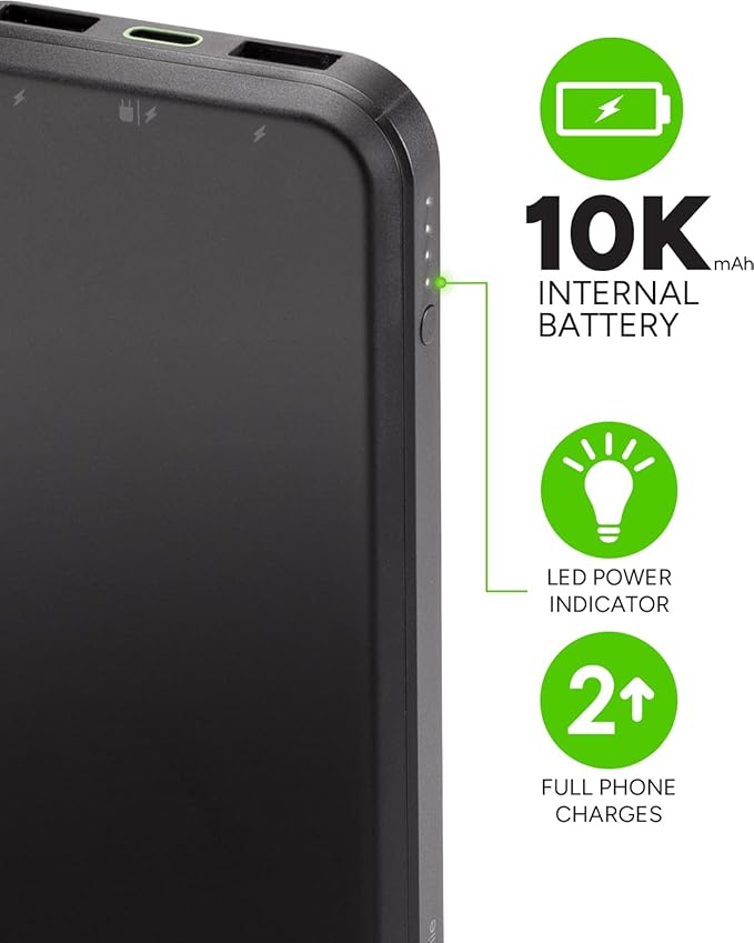 Mophie powerstation prime10 - Portable Power Bank with 10,000mAh Internal Battery, 18W USB-C PD Fast Charging, Charge 3 Devices Simultaneously, LED Power Indicator - Passports