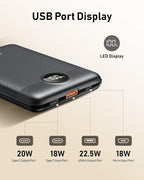 VEEKTOMX Small Portable Charger, Mini Power Bank 10000mAh, PD 22.5W Fast Charging USB-C Battery Bank, Travel Essentials Dual Voltage External Portable Powerbank for iPhone/Samsung/Google Pixel, Black