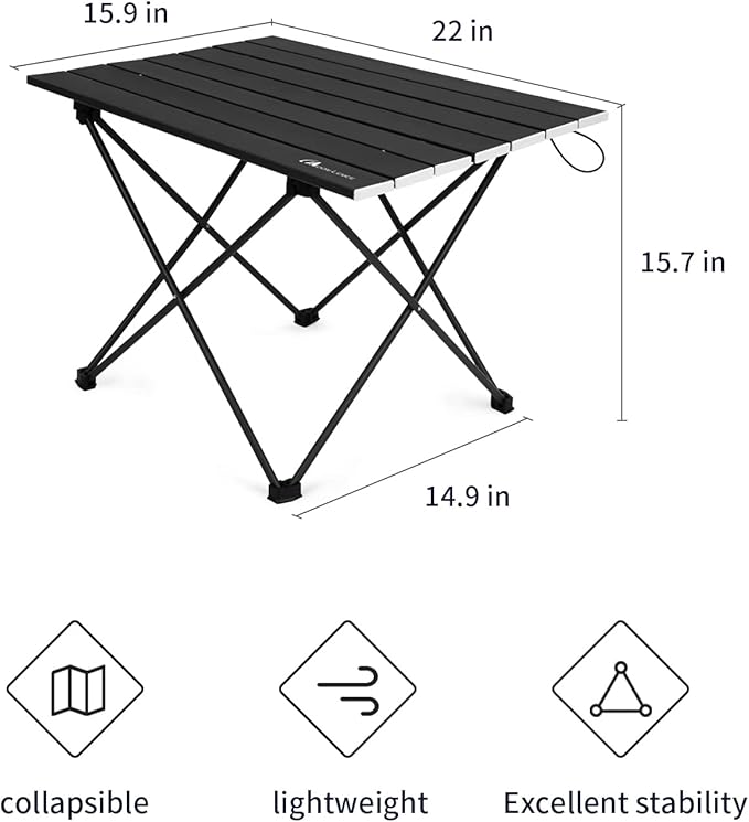 MOON LENCE Folding Outdoor Aluminum Camping Table Portable Ultralight Compact Backpacking Travel Table for Beach, Picnics, Hiking (Black, Large)