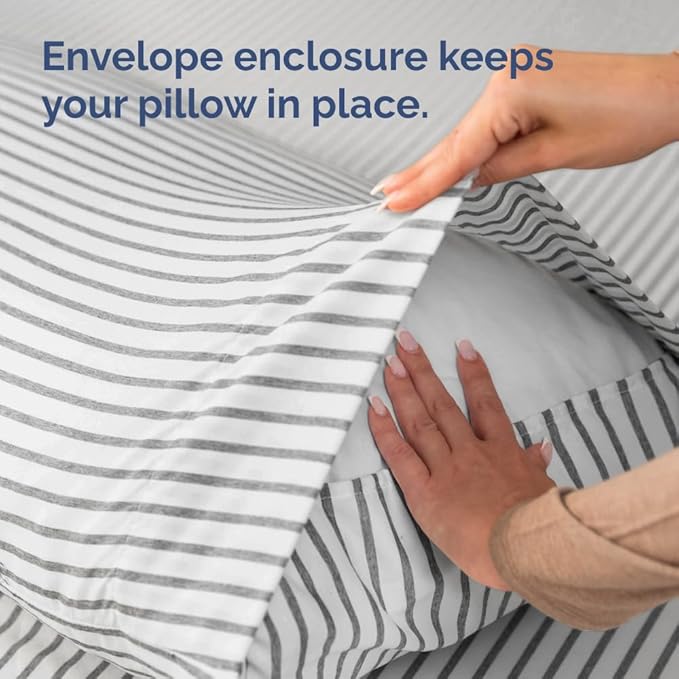 King Pillow Cases Set of 2 - Ultra Soft Hotel Quality Pillowcase Covers - Comfy Cozy Bedding for Women, Men, Kids & Teens - Machine Washable Pillow Protectors - 2 Pieces Set - King Size Grey Stripes