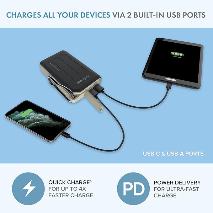 myCharge Portable Charger Waterproof USB C Power Bank Adventure, Rugged Outdoor External Battery Pack Backup (18W Turbo - 10050 mAh (Black))