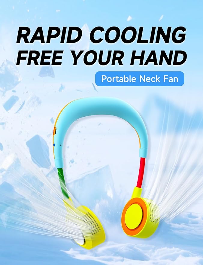 Portable Neck Fan, Hand-Free Fan, 5 Speeds, Foldable, Twistable, Lightweight, Rapid Cooling, Fashion, Quiet, Rechargeable, Summer Gift (Light Blue Green)