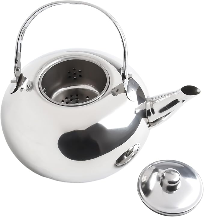 Stainless Steel Tea Kettle, Heat Resistant Handle Stovetop Camping Coffee Pot Water Bottle with Built in Filter for Tea and Beverage Brewing(18cm)