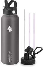 SENDESTAR Stainless Steel Water Bottle, Wide Mouth 32 oz Water Bottle with Straw Lid, Spout Lid, Double Wall Vacuum Insulated Leak Proof, Keeps Liquids Hot or Cold (Gray)