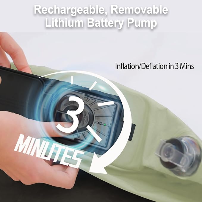 Air Mattress with Battery Pump, Rechargeable USB-C Electric Pump, Dutch Velvet Surface Self Inflatable Mattress Queen, Portable Air Bed for Camping, Indoor and Outdoor (18" Green)