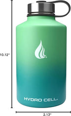 HYDRO CELL Stainless Steel Insulated Water Bottle with Straw - For Cold & Hot Drinks - Metal Vacuum Flask with Screw Cap and Modern Leakproof Sport Thermos for Adults (Mint/Green 64oz)