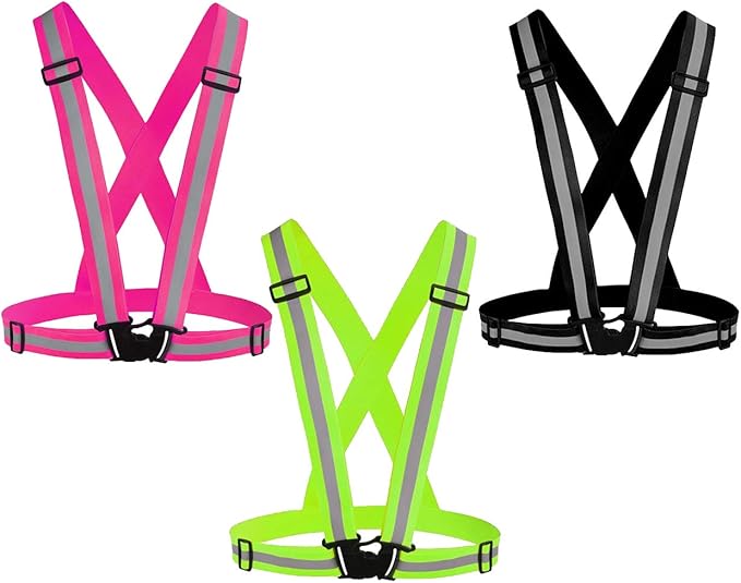 Reflective Vest Running Gear 3Pack, Adjustable Safety Vests High Visible Reflective Belt Straps