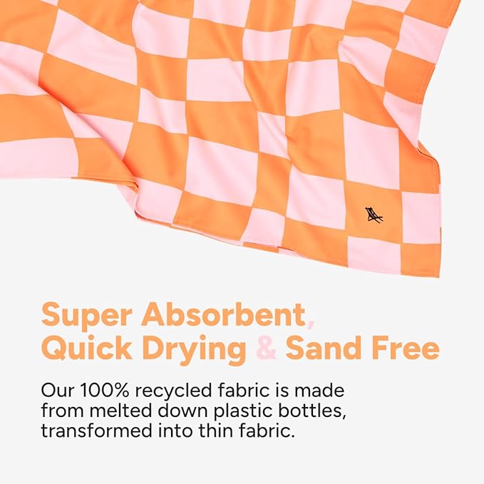 Dock & Bay Beach Towel - Quick Dry, Sand Free - Compact, Lightweight - 100% Recycled - Includes Bag - Groovy Check - Extra Large (200x90cm, 78x35)