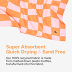 Dock & Bay Beach Towel - Quick Dry, Sand Free - Compact, Lightweight - 100% Recycled - Includes Bag - Groovy Check - Large (160x90cm, 63x35)