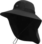 Rosoz Outdoor Sun Hat for Men Women, UPF50+ Protection Safari Cap Wide Brim Mesh Fishing Hat with Neck Flap Beach Garden