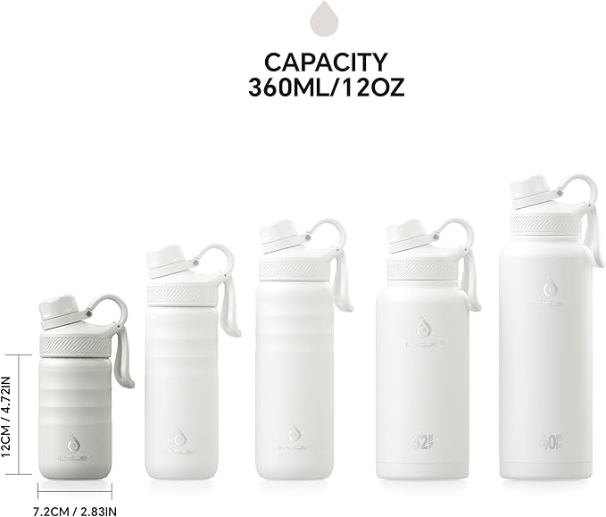 IDEUS Insulated Water Bottle 12oz, Stainless Steel Insulated Water Bottle For School, Insulated Bottles With Straws Leakproof, Vacuum Double Wall Water Bottles For Boys And Girls With 2 Lids, BPA Free