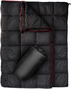 Outdoor Puffy Camping Blanket, Lightweight Down Alternative Puffy Printed Camping Large Ultra Warm Hammock Top Quilt Waterproof Blanket for Traveling Picnic Beach Party Cold Weather (Black)