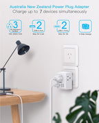 2 Pack Australia New Zealand Power Plug Adapter, Australia Travel Adapter with 3 American Outlets 4 USB Charging Ports (2 USB C), Type I Plug Adapter for US to Australia, Argentina, China
