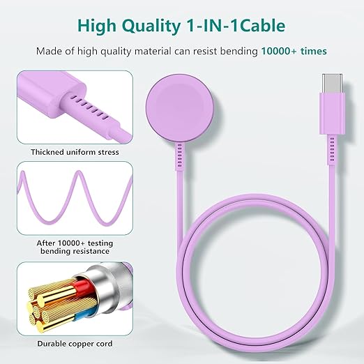 Upgraded Apple Watch Charger, Magnetic Fast Charger, USB C Charger Block Plug Adapter with 6FT iWatch Portable Wireless Fast Charging Cable Cord for iWatch Series Ultra/9/8/7/6/SE/SE2/5/4/3 Purple