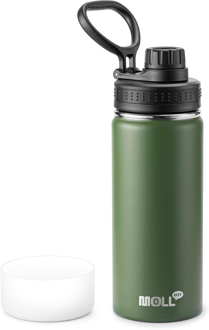 Kids Water Bottle for School 16 oz Stainless Steel Double Wall Vacuum Insulated Sports Water Bottle Leak Proof-Reusable Metal Flask with Silicone Boot for Travel, BPA-Free(Grass Green)