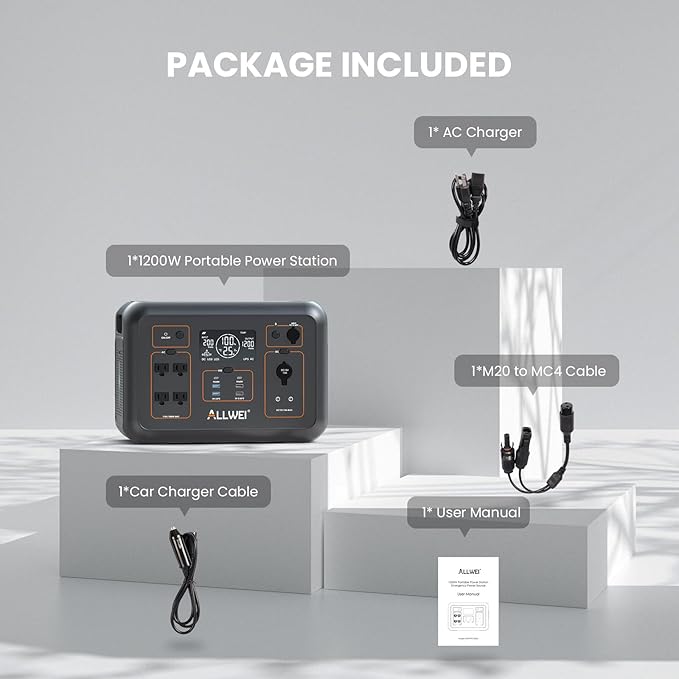 ALLWEI LiFePO4 Portable Power Station 1200W, 1008Wh Solar Generator with UPS Mode, 1.5Hrs Fast Charge, 4 AC Outlet(Surge 2400W), Power Battery Generator for CPAP Camping Outdoor Emergency