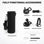 Insulated Water Bottle 24oz, Triple Wall Vacuum Stainless Steel (Cold for 48 Hrs, Hot for 24Hrs), Leak Proof & Non-BPA, 24oz Hydro Water Flask with Paracord Handle & Straw Spout Lids