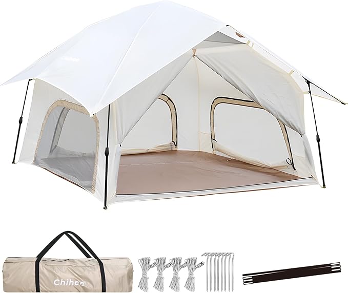 Chihee Camping Tents Pop up Easy Setup 2-Person Instant Tent Outdoor Shelter Stand-up Tent Square Family Cabin with Mesh Windows External Rainfly Carry Bag Portable Spacious Ventilation Beach Travel