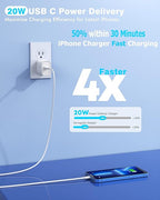 Extra Long 10FT Apple Fast Charger,[Apple MFi Certified]2Pack Fast iPhone Charger Travel Plug Adapter 20W Super Quick USB C Wall Block 10Foot Lightning Cable Cord for iPhone 14/13/12/11/8/X/XR/SE/iPad