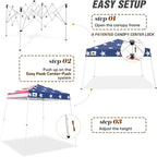 EAGLE PEAK 8x8 Slant Leg Pop-up Canopy Tent Easy One Person Setup Instant Outdoor Beach Canopy Folding Portable Sports Shelter 8x8 Base 6x6 Top (American Flag)