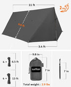 Sunyear Hammock Rain Fly Waterproof - Premium Hammock Tarp with Doors to Stay Warm and Dry in All Seasons | Portable and Lightweight Camp Rain Fly with All Installations Included | 11 Ft / 2lbs