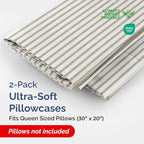 Queen Pillow Cases Set of 2 - Ultra Soft Hotel Quality Pillowcase Covers - Comfy Bedding for Women, Men, Kids and Teens - Machine Washable Pillow Protectors - 2 Pieces Set - Queen Size Beige Stripes