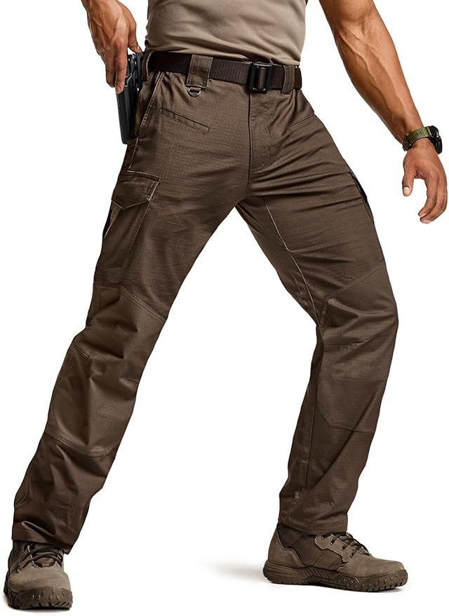 CQR Men's Flex Ripstop Tactical Pants, Water Resistant Stretch Cargo Pants, Lightweight EDC Hiking Work Pants