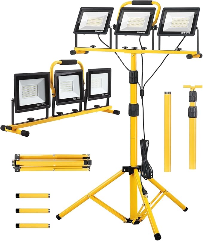 21000 lumens LED Work Light, IP66 Waterproof Portable Work Light, with Tripod, 16.4-Foot (About 5 Meters) Wire; Suitable for Outdoor and Indoor Workshop, Garage, and Construction site Lighting