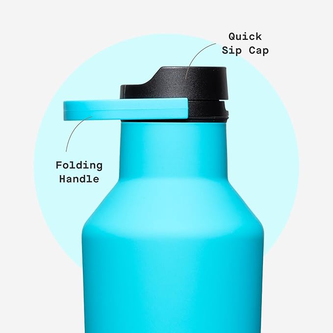 Corkcicle Sport Canteen - Keeps Drinks Cold 25 Hours - Stainless Steel Water Bottle - Triple-Insulated - Spill-Proof - Summer Drinkware Gift - Keeps Drinks Ice Cold - 32 oz - Capri Blue
