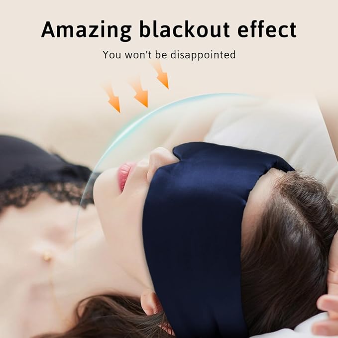 Silk Sleep Mask for Women Men Satin, ATreebag Eye Sleeping Mask & Blindfold with Adjustable Velcro Strap, Large Size, 1 PC Navy Blue