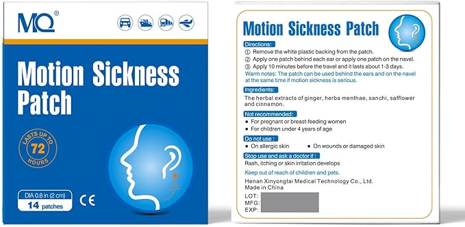 MQ 14ct Motion Sickness Patches Non Drowsy, Sea Sickness Patches for Cruise Travel Essentials, Waterproof Patch Behind Ear for Car Airplane Altitude Sickness, Long Last 72H