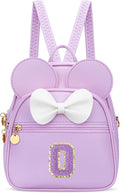 KKXIU Girls Initial Bowknot Cute Mini Backpack for Toddler, Travel Small Girl Backpacks, Personalized Birthday Gifts for Little Girls and Kids(O, Purple)