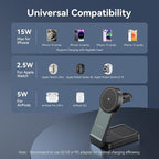 3-in-1 Wireless Charging Station for Apple Devices, Qi2 Certified 15W Charger Stand, Magnetic Foldable Fast Charger for iPhone 17/16/15/14/13/12, Apple Watch, AirPods (30W USB-C Charger Included)