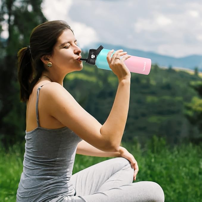 Insulate Stainless Steel Vacuum 32oz Double Walled Metal Hiking Water Bottle with Straw Lid, Wide Mouth Leak Proof for Kids, School