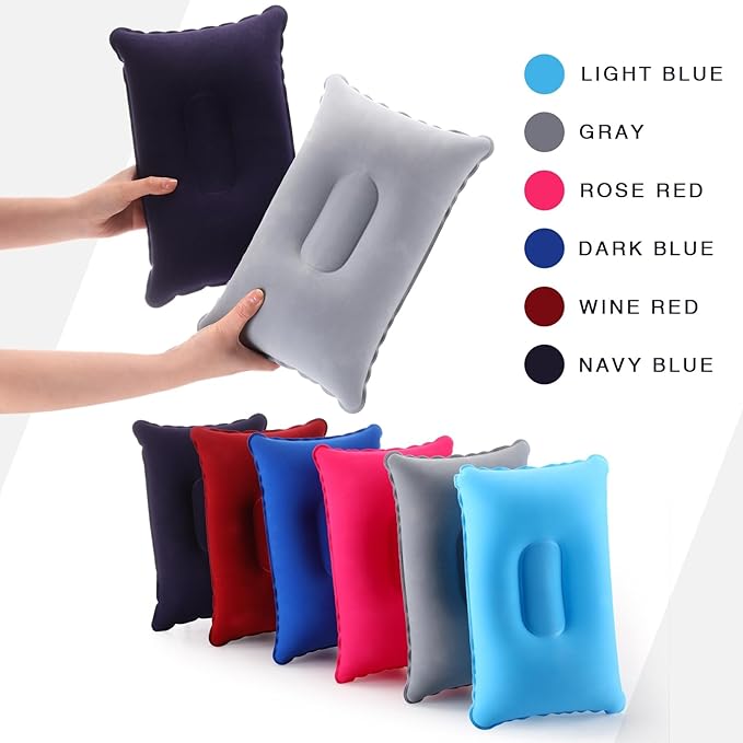 Geelin 12 Pack Inflatable Travel Pillow Squared Flocked Fabric Air Pillow Ultralight, Compact and Comfortable for Traveling, Camping, Hiking, Napping, Desk Rest, Neck Lumbar Support(13.39" × 8.66")