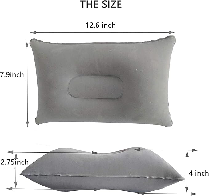 3 Pack Ultralight Inflatable Pillow Small Squared Flocked Fabric Air Pillow for Hiking,Camping,Traveling,Napping,Desk Rest, Beach Pillow Neck Lumbar Support(Gray)