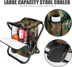Portable Hiking Camouflage Camping Stool, Folding Camping Chair Stool Backpack with Cooler Insulated Picnic Bag