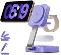 2026 Traveling Wireless Magnetic Fast Charging Station, 3 in 1 Charger with i Phone 17 16 15 14 13 12 Pro Max Plus,Apple Watch Series & Air pod 4 3 2 Pro-Gifts for Wife & Husband(Purple)